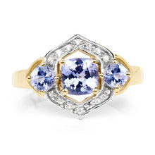 Load image into Gallery viewer, 14K Yellow Gold Plated 1.58 Carat Genuine Tanzanite and White Topaz .925 Sterling Silver Ring