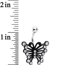 Load image into Gallery viewer, Clear Gem Brazen Black Butterfly Belly Ring