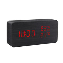 Load image into Gallery viewer, Alarm Clock LED Wooden Watch Digital Alarm Clock with Wooden Electronic LED Time Display 3 Alarm Settings Humidity & Temperature Detect Wood Made Electric Clocks Table Voice Control Digital Wood USB/AAA Powered Electronic Desktop Clocks