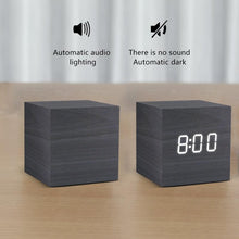 Load image into Gallery viewer, Alarm Clock LED Wooden Watch Digital Alarm Clock with Wooden Electronic LED Time Display 3 Alarm Settings Humidity & Temperature Detect Wood Made Electric Clocks Table Voice Control Digital Wood USB/AAA Powered Electronic Desktop Clocks