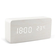 Load image into Gallery viewer, Alarm Clock LED Wooden Watch Digital Alarm Clock with Wooden Electronic LED Time Display 3 Alarm Settings Humidity & Temperature Detect Wood Made Electric Clocks Table Voice Control Digital Wood USB/AAA Powered Electronic Desktop Clocks