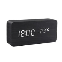 Load image into Gallery viewer, Alarm Clock LED Wooden Watch Digital Alarm Clock with Wooden Electronic LED Time Display 3 Alarm Settings Humidity & Temperature Detect Wood Made Electric Clocks Table Voice Control Digital Wood USB/AAA Powered Electronic Desktop Clocks