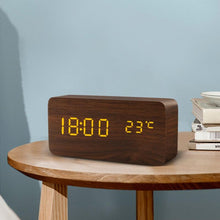 Load image into Gallery viewer, Alarm Clock LED Wooden Watch Digital Alarm Clock with Wooden Electronic LED Time Display 3 Alarm Settings Humidity & Temperature Detect Wood Made Electric Clocks Table Voice Control Digital Wood USB/AAA Powered Electronic Desktop Clocks