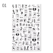 Load image into Gallery viewer, Alphabet Love Shaped Pattern 3D Nail Stickers Slider Valentine Day Decals Foil For Love Nail Art Decoration Pop Art Nail Stickers Sexy Girl Designs Comics Water Transfer Decals Manicure Lips Nail Art Decorations Slider Nail Art Stickers