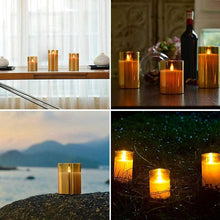 Load image into Gallery viewer, Amber Glass LED Flameless Candles Real Pillar Wax Flickering Moving Wick Effect Gold Halloween Glass Candle Set with Remote Control Cycling Timer Flickering With Remote Battery Operated For Wedding Festival Decorations Gift