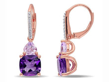 Load image into Gallery viewer, Amethyst and Tanzanite Duo Stone Dangling Leverback Earrings