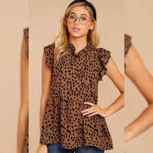 Load image into Gallery viewer, Angashion Women's Casual Floral Print Babydoll Blouse Tunic Tops