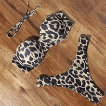 Load image into Gallery viewer, Animal Print Leopard Bikini Push Up Swimsuit Women Bikini Set Bathing Suit Bandeau Beach Wear Swimwear Women Casual Leopard Printed Triangle High Waist Two Piece Bikini Sets