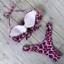 Load image into Gallery viewer, Animal Print Leopard Bikini Push Up Swimsuit Women Bikini Set Bathing Suit Bandeau Beach Wear Swimwear Women Casual Leopard Printed Triangle High Waist Two Piece Bikini Sets