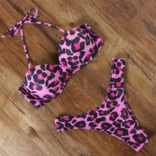 Load image into Gallery viewer, Animal Print Leopard Bikini Push Up Swimsuit Women Bikini Set Bathing Suit Bandeau Beach Wear Swimwear Women Casual Leopard Printed Triangle High Waist Two Piece Bikini Sets