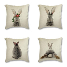 Load image into Gallery viewer, Animal Rabbit Deer Flower Crown Throw Pillow Case Cover Grey Rabbit Isolated On A White Background Bunny Tail Back Printed Decorative Linen Cotton Cushion Cover Pillow Case Nordic Cushion Cover Sofa Car Decoration 45x45CM