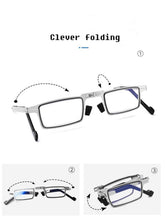 Load image into Gallery viewer, Anti-Light Reading Glasses Metal Foldable Presbyopia Eyewear With Case Thin Magnifying Glasses Safety Glasses With Clear Anti Fog Scratch Resistant Wrap-Around Lenses No-Slip Grips Glasses For Men Women+3+3.5+4