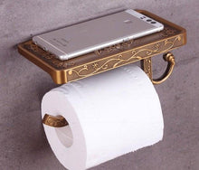 Load image into Gallery viewer, Antique Brass Toilet Paper Holder Bathroom Mobile Holder Toilet Tissue Paper Roll Holder Bathroom Storage Rack Accessory Bronze Toilet Paper Holder Antique Brass Toilet Paper Towel Holder Premium Wall Mounted Bathroom Paper Holder With Shelf And Hook