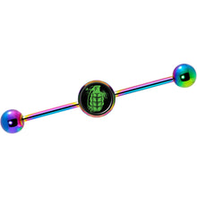 Load image into Gallery viewer, 14G Green Grenade Rainbow Industrial Barbell 37mm