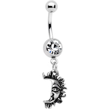 Load image into Gallery viewer, Clear Gem Sun Smile Puzzle Best Friend Dangle Belly Ring Set of 2