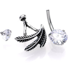 Load image into Gallery viewer, Clear Gem Feather Trio Dangle Belly Ring