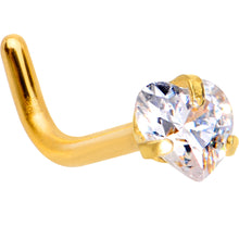 Load image into Gallery viewer, 18G 1/4 Clear Heart 3mm CZ Gem Gold IP L-Shape Nose Ring