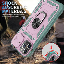 Load image into Gallery viewer, Armor Shockproof Phone Case For iPhone 13 12 11 Pro Max X XR XS Max 11 13 Pro Magnetic Ring Stand Holder Back Cover Slide Camera Cover & Kickstand Built-in 360° Rotate Ring Stand Magnetic Cover Case