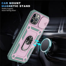 Load image into Gallery viewer, Armor Shockproof Phone Case For iPhone 13 12 11 Pro Max X XR XS Max 11 13 Pro Magnetic Ring Stand Holder Back Cover Slide Camera Cover & Kickstand Built-in 360° Rotate Ring Stand Magnetic Cover Case