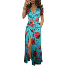 Load image into Gallery viewer, Aro Lora Women's Sexy V Neck Floral Printed Side Slit Two-Piece Maxi Dress