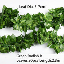 Load image into Gallery viewer, Artificial Decoration Vivid Vine Rattan Leaf Grass Grape Leaves Hanging For Wedding Home Kitchen Garden Party Decor Garland Fake Greenery Vine Leaves Hanging Green Foliage for Home Wedding Garden Wall Decoration