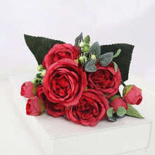 Load image into Gallery viewer, Artificial Flowers 1 Bouquet 9 heads Peony Tea Rose Autumn Silk Fake Flowers For Living Room Home Garden Wedding Decoration Artificial Silk Fake Flowers Rose Floral Decor Bouquet