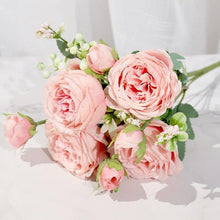 Load image into Gallery viewer, Artificial Rose Flowers Bouquet Pink And White Silk Peony Rose For Home Bridal Wedding Party Festival Decor