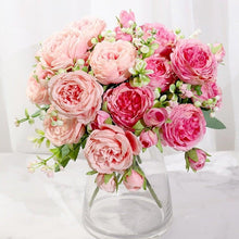 Load image into Gallery viewer, Artificial Rose Flowers Bouquet Pink And White Silk Peony Rose For Home Bridal Wedding Party Festival Decor