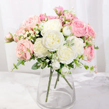 Load image into Gallery viewer, Artificial Rose Flowers Bouquet Pink And White Silk Peony Rose For Home Bridal Wedding Party Festival Decor
