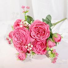 Load image into Gallery viewer, Artificial Rose Flowers Bouquet Pink And White Silk Peony Rose For Home Bridal Wedding Party Festival Decor