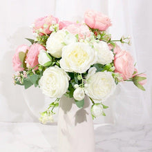 Load image into Gallery viewer, Artificial Rose Flowers Bouquet Pink And White Silk Peony Rose For Home Bridal Wedding Party Festival Decor