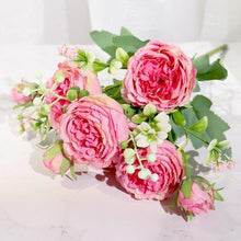 Load image into Gallery viewer, Artificial Rose Flowers Bouquet Pink And White Silk Peony Rose For Home Bridal Wedding Party Festival Decor