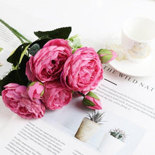 Load image into Gallery viewer, Artificial Roses Flowers Bundle Of Beautiful Silk Peony Bouquet For Home Wedding Party Scrapbook Decoration Accessories Artificial Rose Flowers Bouquet Silk Flowers Rose for Home Bridal Wedding Party Festival Decor