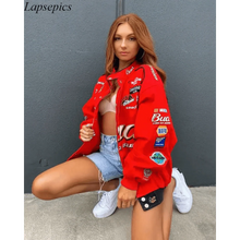 Load image into Gallery viewer, Autumn and Winter Sports Style Red Printed Casual Loose Long Sleeve Coat Jacket For Women Oversized Jackets for Women