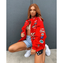 Load image into Gallery viewer, Autumn and Winter Sports Style Red Printed Casual Loose Long Sleeve Coat Jacket For Women Oversized Jackets for Women