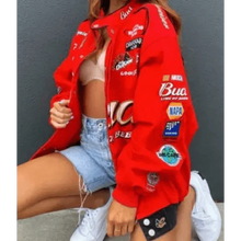 Load image into Gallery viewer, Autumn and Winter Sports Style Red Printed Casual Loose Long Sleeve Coat Jacket For Women Oversized Jackets for Women