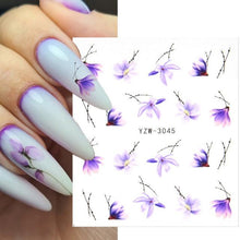 Load image into Gallery viewer, Autumn Simple Green Pink Pattern Water Nail Decal Sticker Flower Leaf Tree Winter Slider For Nail Art Manicuring Decoration Decals for Nail Art Decoration Including Hearts Stars Letters Bowknot Leaves Flowers Plants Fruits Butterflies