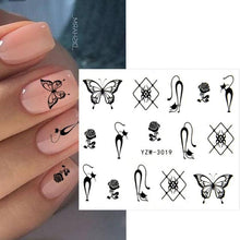 Load image into Gallery viewer, Autumn Simple Green Pink Pattern Water Nail Decal Sticker Flower Leaf Tree Winter Slider For Nail Art Manicuring Decoration Decals for Nail Art Decoration Including Hearts Stars Letters Bowknot Leaves Flowers Plants Fruits Butterflies