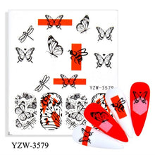 Load image into Gallery viewer, Autumn Simple Green Pink Pattern Water Nail Decal Sticker Flower Leaf Tree Winter Slider For Nail Art Manicuring Decoration Decals for Nail Art Decoration Including Hearts Stars Letters Bowknot Leaves Flowers Plants Fruits Butterflies
