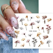 Load image into Gallery viewer, Autumn Simple Green Pink Pattern Water Nail Decal Sticker Flower Leaf Tree Winter Slider For Nail Art Manicuring Decoration Decals for Nail Art Decoration Including Hearts Stars Letters Bowknot Leaves Flowers Plants Fruits Butterflies