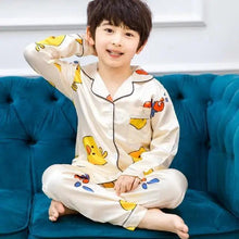 Load image into Gallery viewer, Autumn Winter Long Sleeve Kid Sleepwear Set Silk Pajamas Set Boys Pajamas Sets For Kids Home Cloth Girls Pajamas Set Kids Pajamas Sets Girls Cartoon Pattern Night Suit Children Sleepwear Pajamas Kids Silk Nightwear