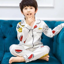 Load image into Gallery viewer, Autumn Winter Long Sleeve Kid Sleepwear Set Silk Pajamas Set Boys Pajamas Sets For Kids Home Cloth Girls Pajamas Set Kids Pajamas Sets Girls Cartoon Pattern Night Suit Children Sleepwear Pajamas Kids Silk Nightwear