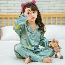 Load image into Gallery viewer, Autumn Winter Long Sleeve Kid Sleepwear Set Silk Pajamas Set Boys Pajamas Sets For Kids Home Cloth Girls Pajamas Set Kids Pajamas Sets Girls Cartoon Pattern Night Suit Children Sleepwear Pajamas Kids Silk Nightwear