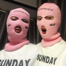 Load image into Gallery viewer, Autumn Winter Ski Mask 3-Hole Knit Hat Full Face Cover Balaclava Hats Funny Party Embroidery Beanies Caps Hole Knitted Full Face Cover Ski Neck Gaiter, Winter Balaclava Warm Knit Beanie for Outdoor Sports Outdoor Full Face Cover Thermal Ski Mask One Size