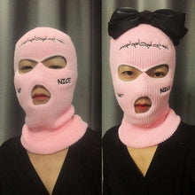 Load image into Gallery viewer, Autumn Winter Ski Mask 3-Hole Knit Hat Full Face Cover Balaclava Hats Funny Party Embroidery Beanies Caps Hole Knitted Full Face Cover Ski Neck Gaiter, Winter Balaclava Warm Knit Beanie for Outdoor Sports Outdoor Full Face Cover Thermal Ski Mask One Size