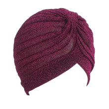 Load image into Gallery viewer, Autumn Winter Warm Headwear Soft Shine Silver Gold Lightweight Knot Twist Turban Headbands Cap Casual Streetwear Hats For Women