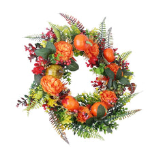 Load image into Gallery viewer, Autumn Wreath with Pumpkin Mixed Leaves Berries Flower Fall