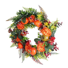 Load image into Gallery viewer, Autumn Wreath with Pumpkin Mixed Leaves Berries Flower Fall