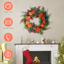 Load image into Gallery viewer, Autumn Wreath with Pumpkin Mixed Leaves Berries Flower Fall