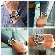 Load image into Gallery viewer, Avaner Mens Big Face Dual Time Zone Leather Strap Sport Watch